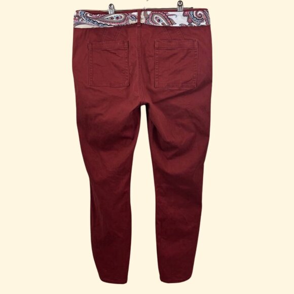Anthropologie Women's Red Brushed Cotton Pants w/ Fabric Belt – Size 32 - Picture 3 of 12